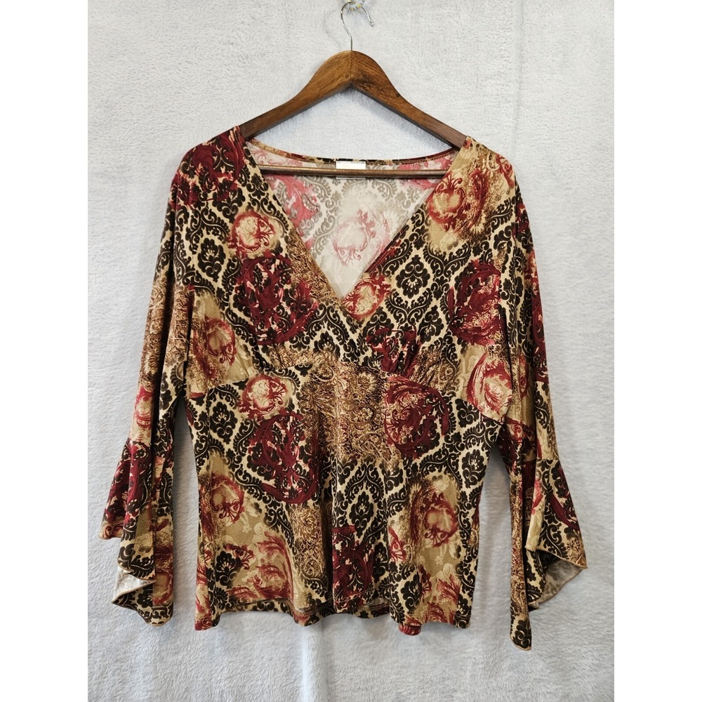 Mine USA Women's Top XL Bell Sleeves Dark Multicolor Boho Fairy WhimsyGoth READ